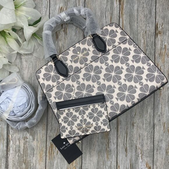 Kate Spade Signature Spade Flower Small Satchel & Card Case Crossbody Bag Purse
